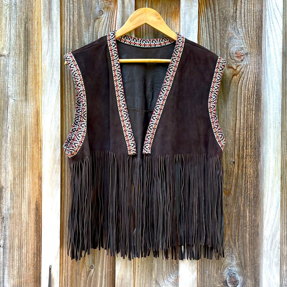 70s Fringe Leather Vest 1970s Suede Hippie Fest Summer Festival Burning Man Boho